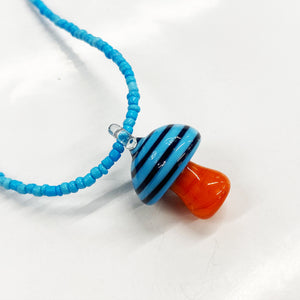 Hand-Blown Glass Turquoise Mushroom Beaded Necklace