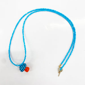 Hand-Blown Glass Turquoise Mushroom Beaded Necklace