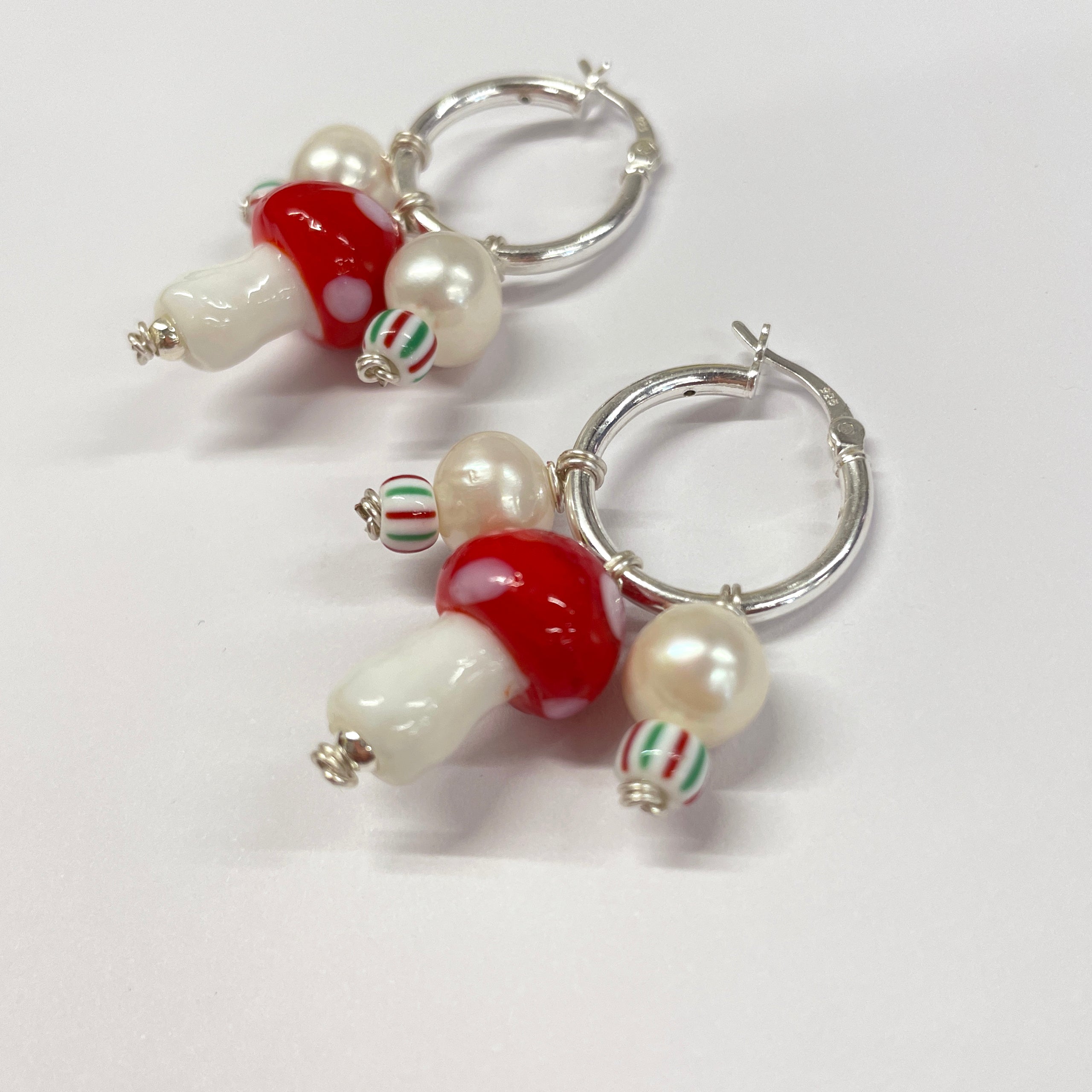 Mushroom Hoop Earrings Silver