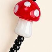Glass Red Mushroom and Black Bead Necklace
