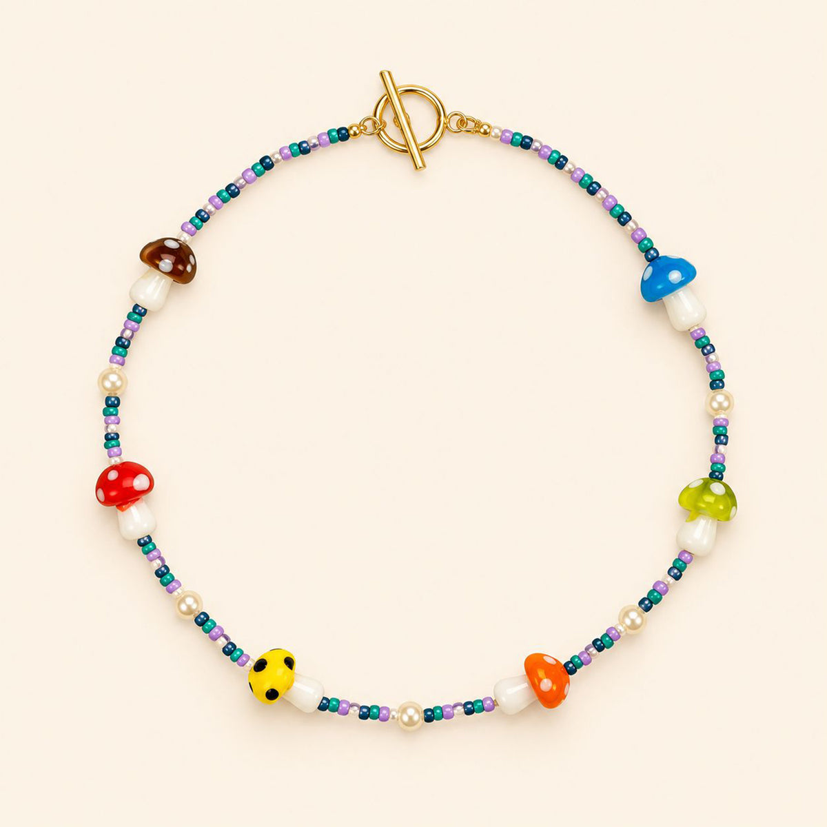Glass Multicolour Mushroom Necklace VI
