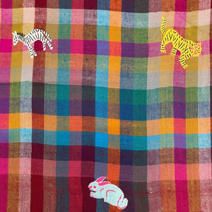 Safari Animals Embroidered Shawl Multi Check