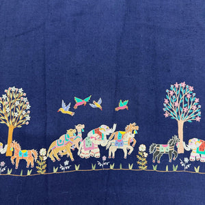 Animal Forest Embroidered Shawl Navy