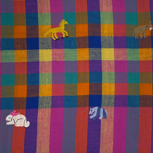 Animal Embroidered Shawl Multi Small Check