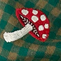 Mushroom Embroidered Shawl Green and Olive Mini Check
