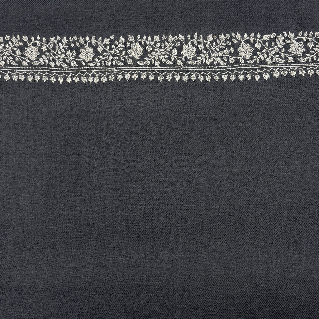 Floral Stripe Embroidered Shawl Grey