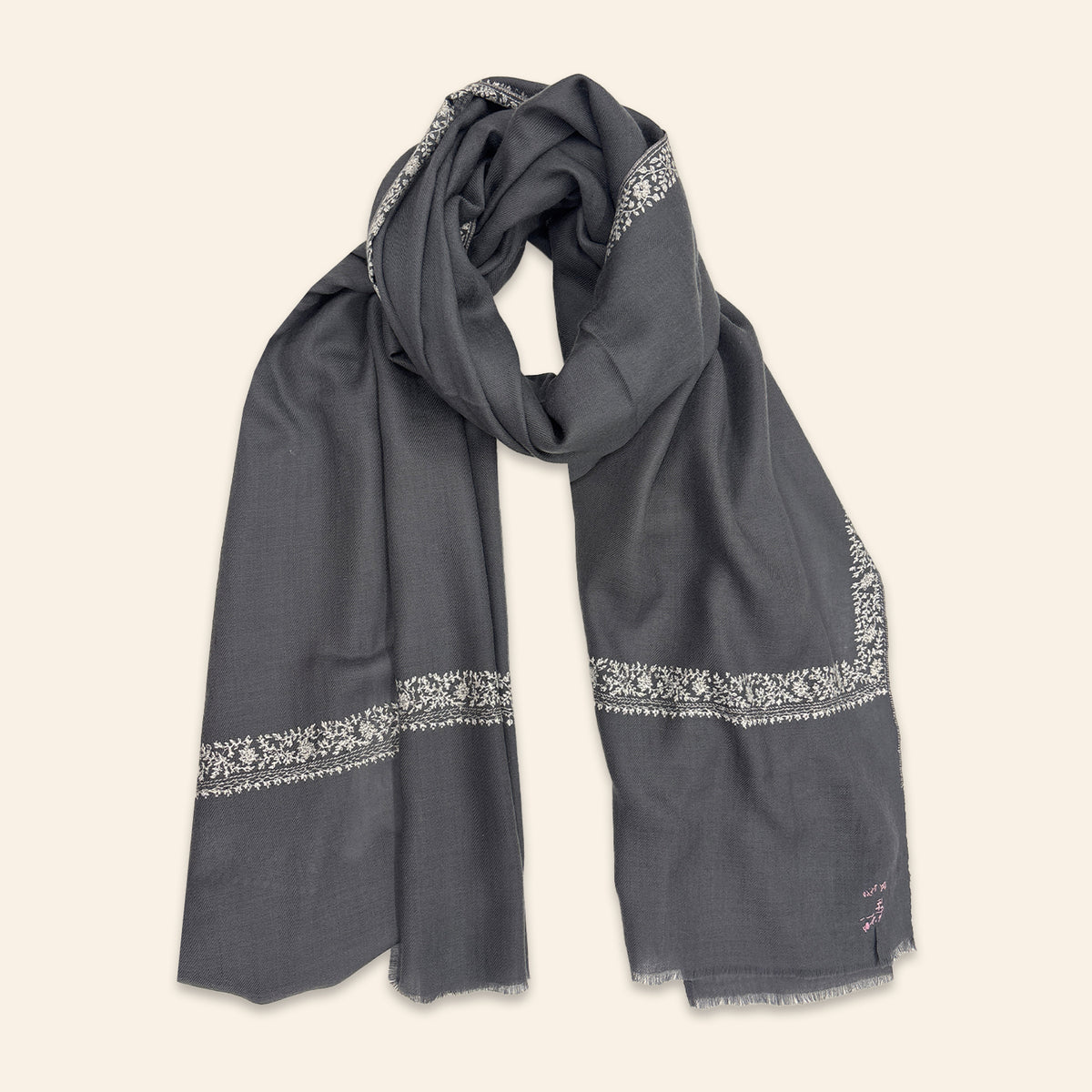 Floral Stripe Embroidered Shawl Grey