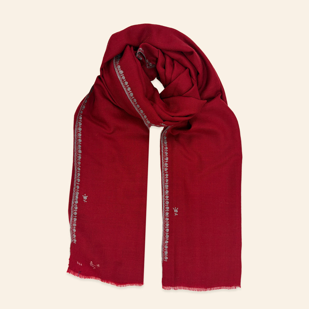 Floral Stripe Embroidered Shawl Red