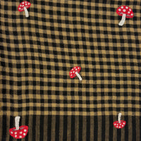 Mushroom Embroidered Shawl Black and Tan Mini Check