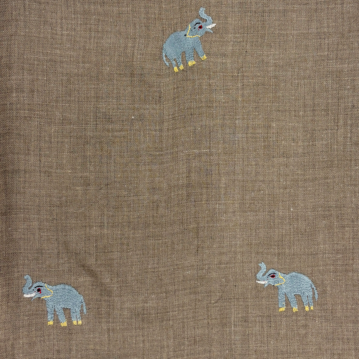 Elephant Embroidered Shawl Natural