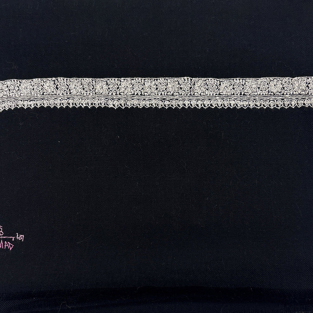 Floral Stripe Embroidered Shawl Black
