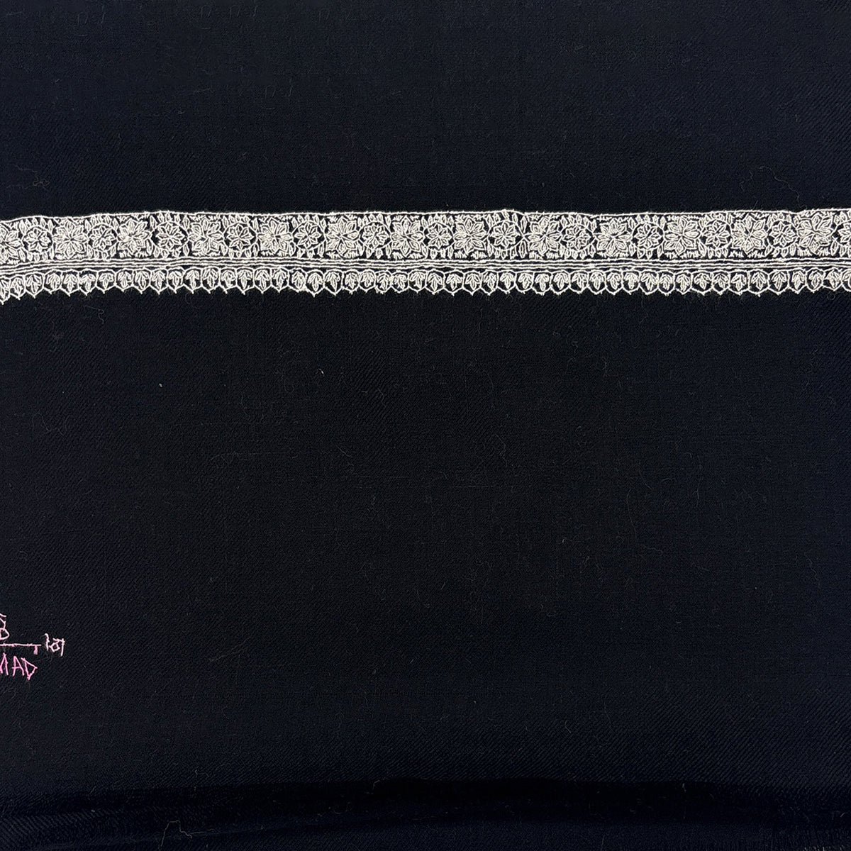Floral Stripe Embroidered Shawl Black