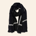 Floral Stripe Embroidered Shawl Black