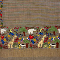 Animal Forest Embroidered Shawl Natural