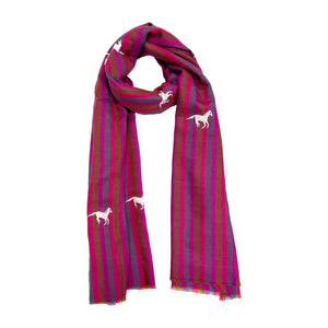 Horse Embroidered Shawl Pink Stripe