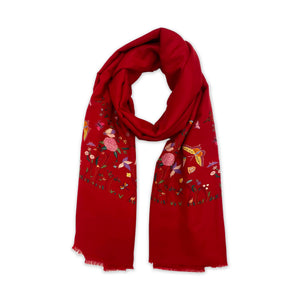 Butterfly Garden Embroidered Shawl Red