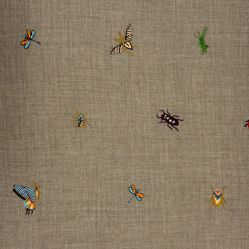 Insect Embroidered Shawl Natural