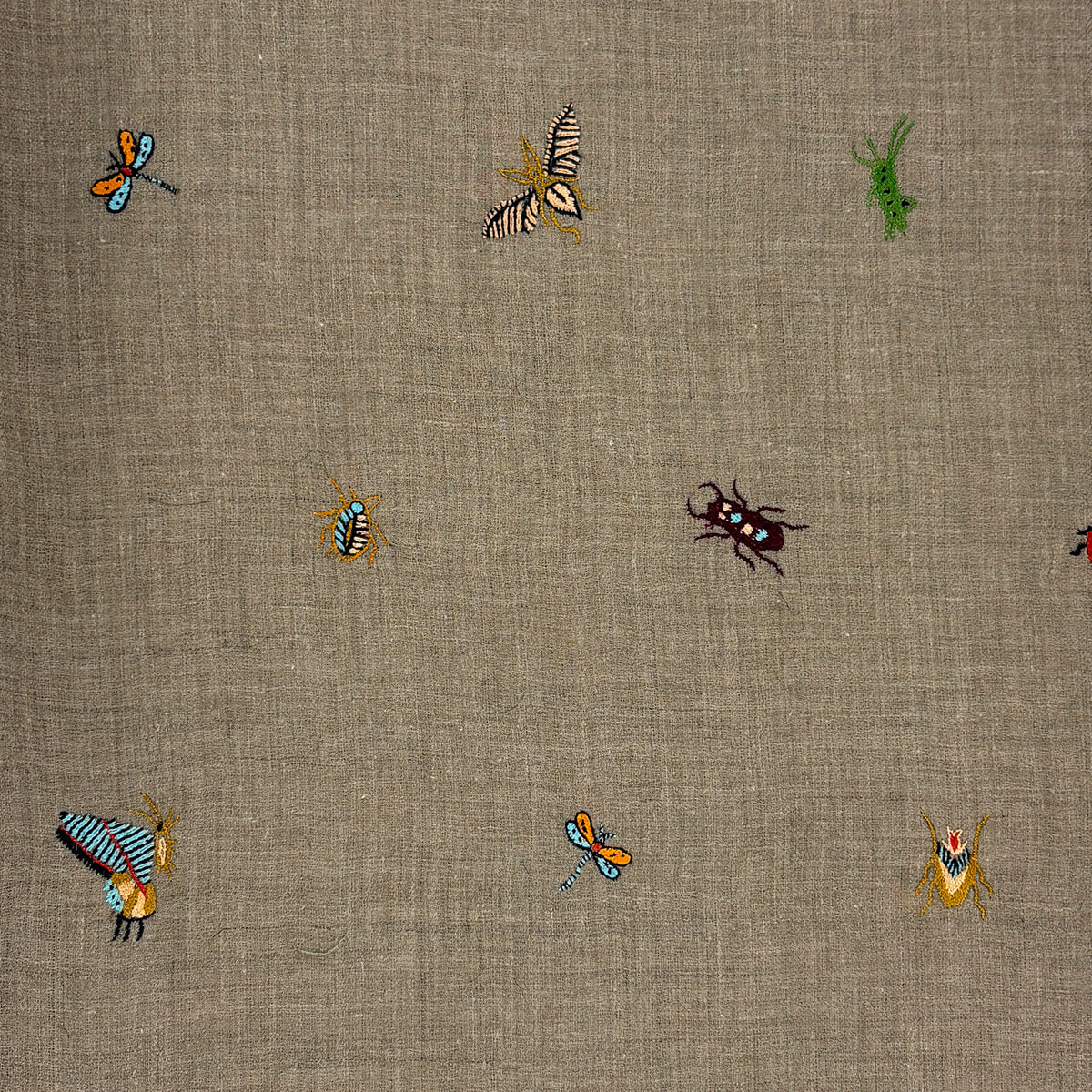 Insect Embroidered Shawl Natural