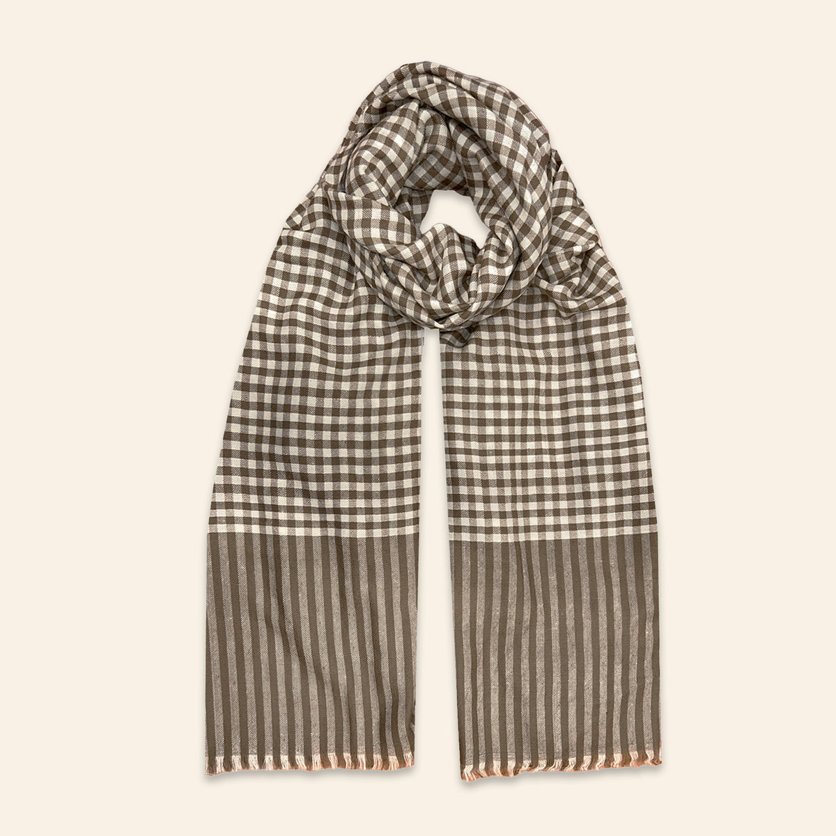Mini Checked Shawl Brown and Ivory