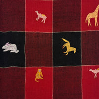 All Over Animal Embroidered Shawl Red and Black Check