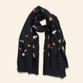 Insect and Animal Embroidered Shawl Black