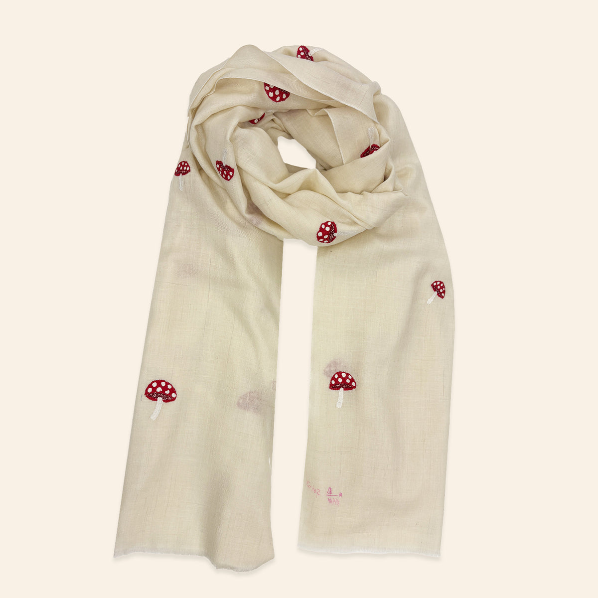 Mushroom Embroidered Shawl Ivory