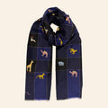 All Over Animal Embroidered Shawl Navy and Black Check