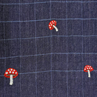 Mushroom Embroidered Shawl Navy Check
