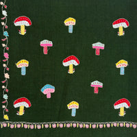 Multi-Coloured Mushroom Embroidered Shawl Green