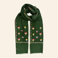Multi-Coloured Mushroom Embroidered Shawl Green