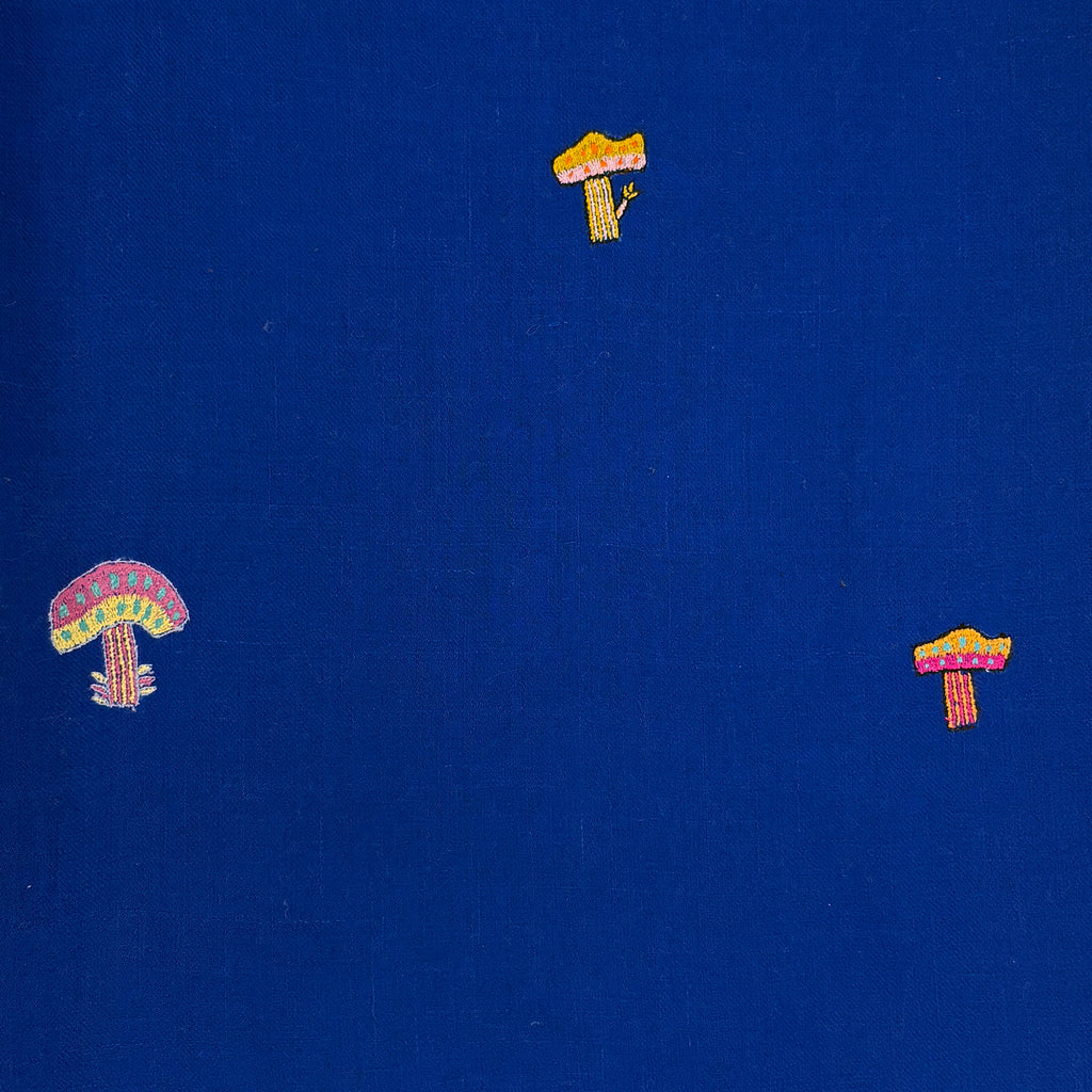 Multi-Coloured Mushroom Embroidered Shawl Royal Blue