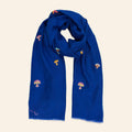 Multi-Coloured Mushroom Embroidered Shawl Royal Blue