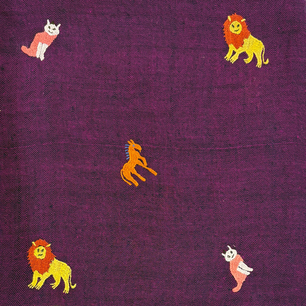 All Over Animal Embroidered Shawl Purple