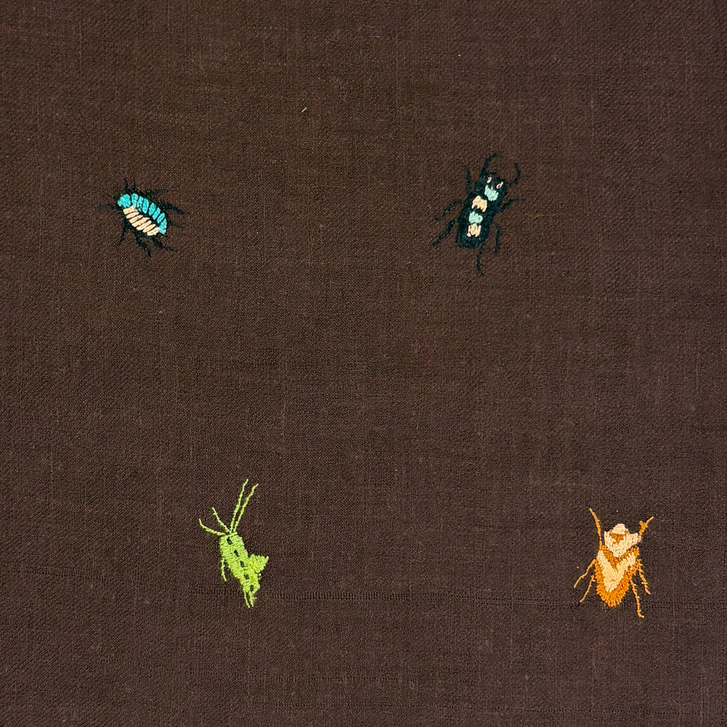 Insect Embroidered Shawl Brown