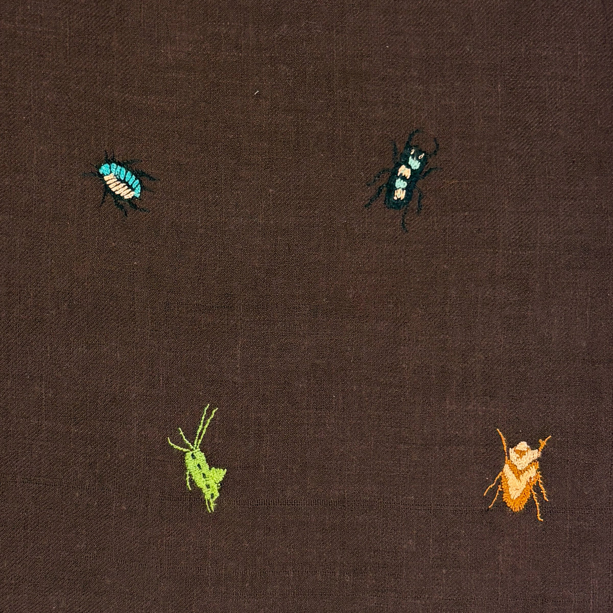 Insect Embroidered Shawl Brown