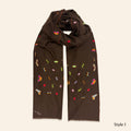 Insect Embroidered Shawl Brown