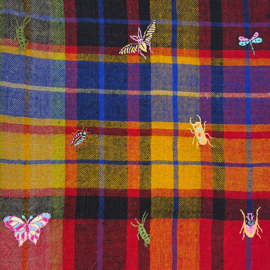 Insect Embroidered Shawl Multi Plaid