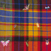 Insect Embroidered Shawl Multi Plaid