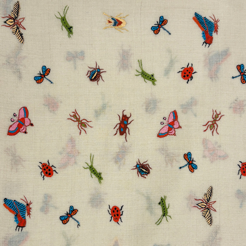 Insect Embroidered Shawl Cream