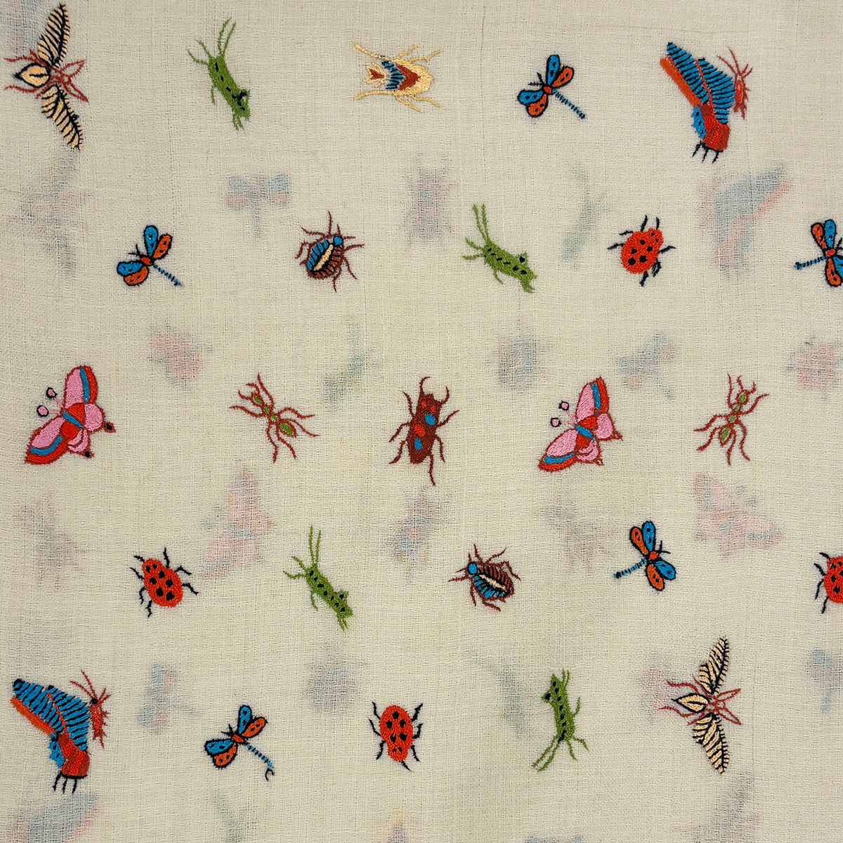 Insect Embroidered Shawl Cream