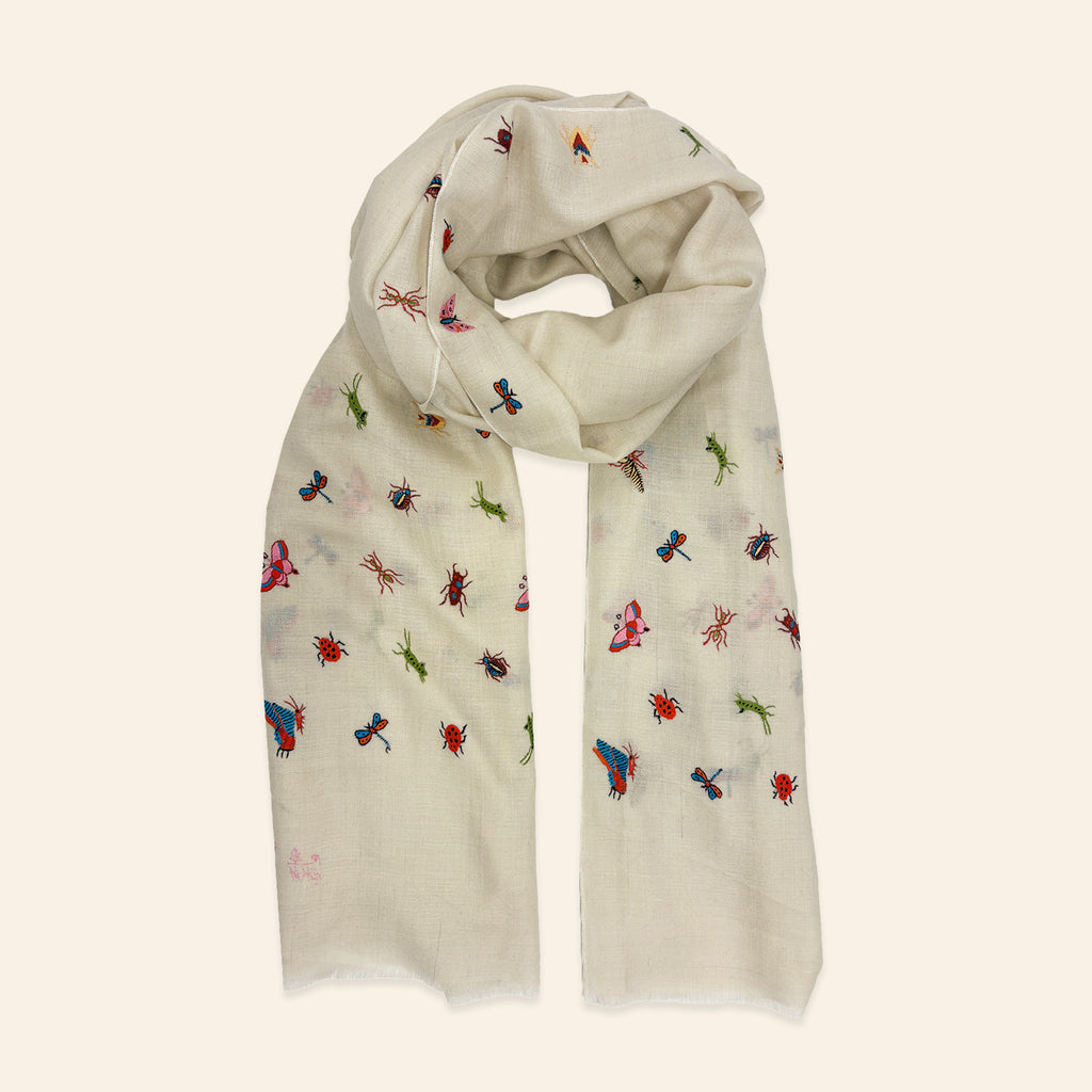Insect Embroidered Shawl Cream