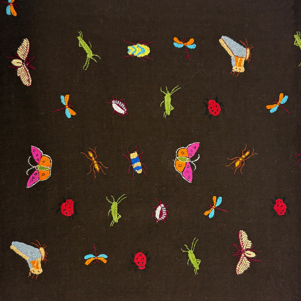 Insect Embroidered Shawl Brown