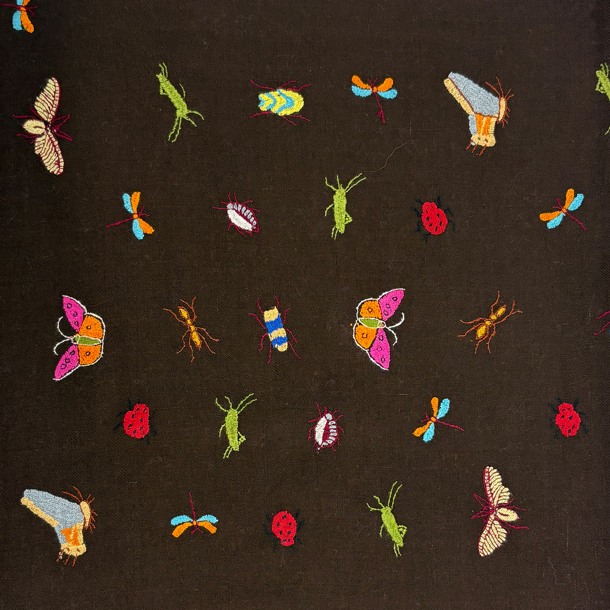 Insect Embroidered Shawl Brown