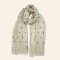 Floral Embroidered Shawl Ivory with Black