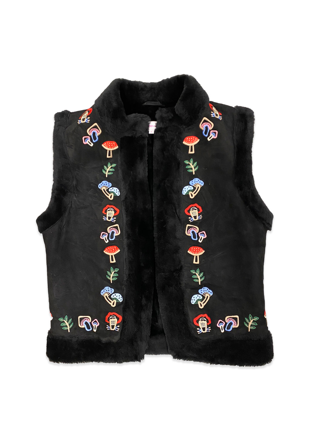 Mimi Gilet Black Suede With Mushroom Embroidery