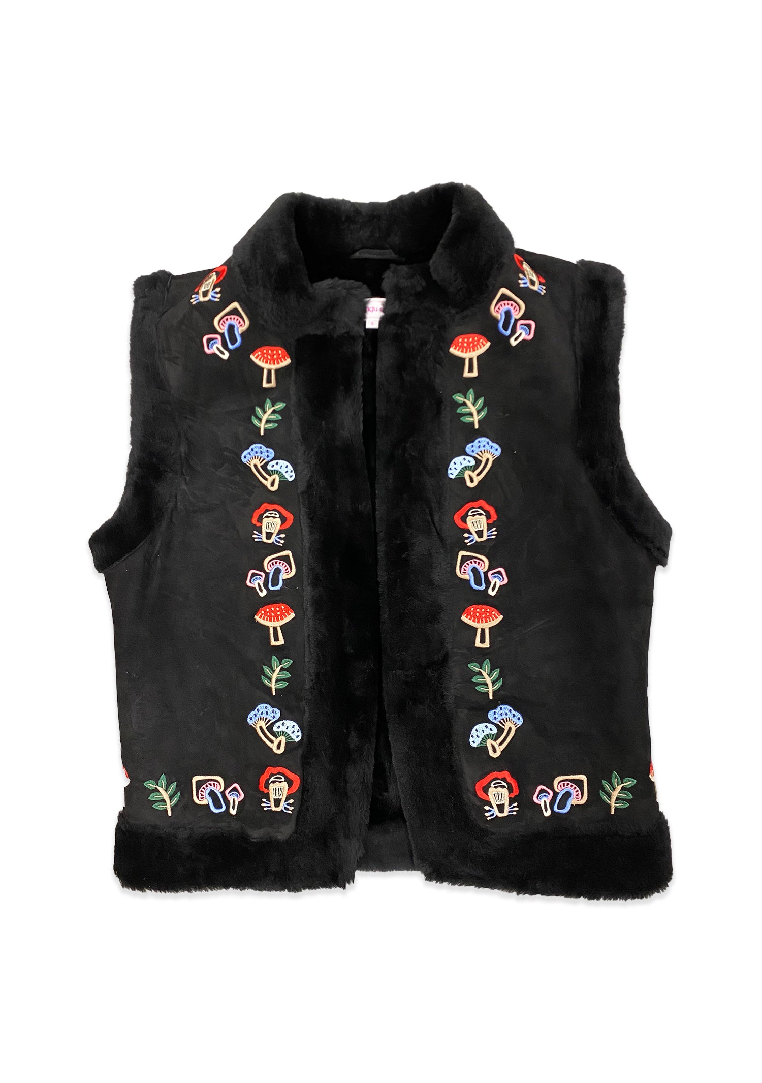 Mimi Gilet Black Suede With Mushroom Embroidery