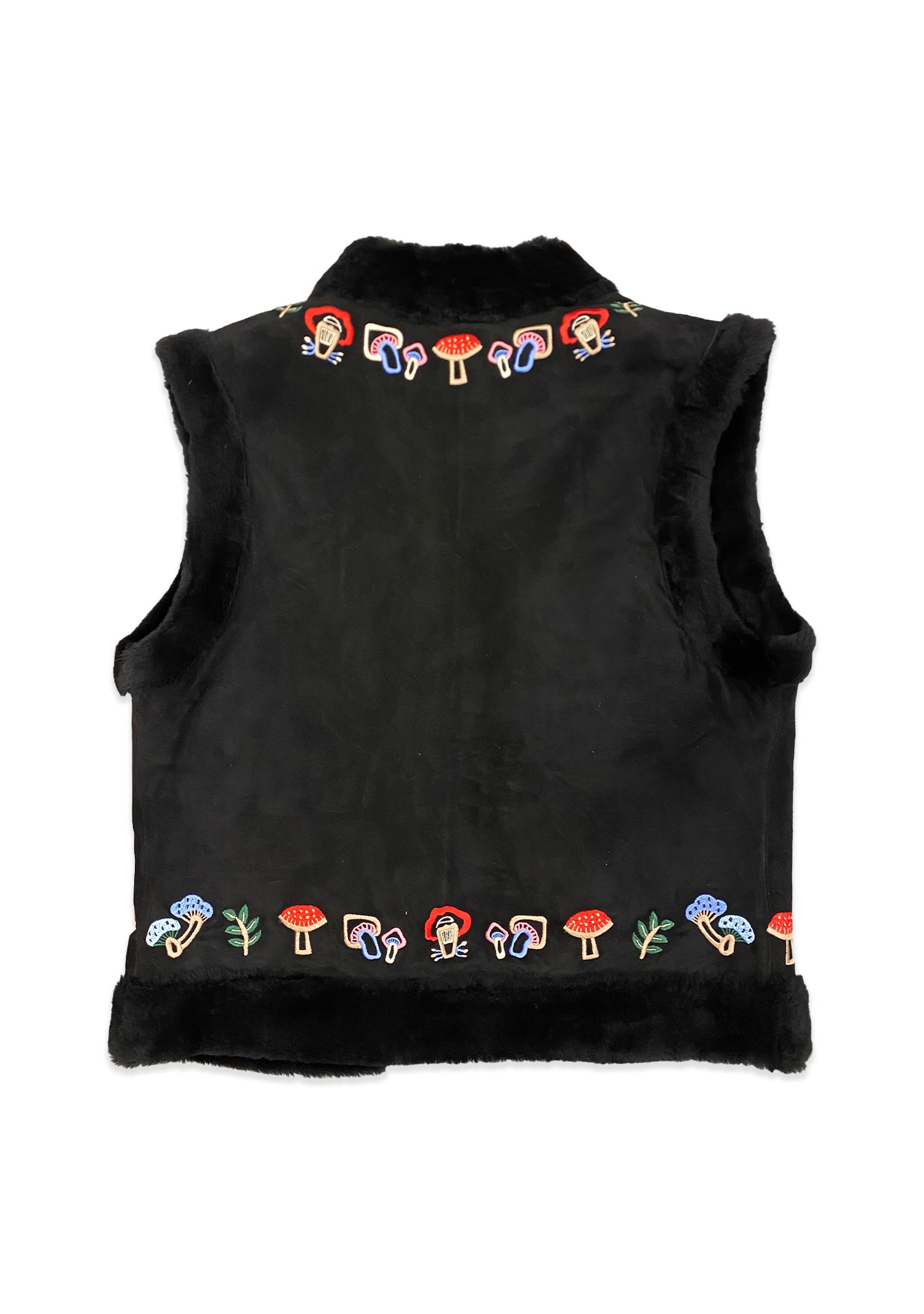 Mimi Gilet Black Suede With Mushroom Embroidery