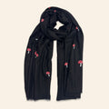 Mushroom Embroidered Shawl Black