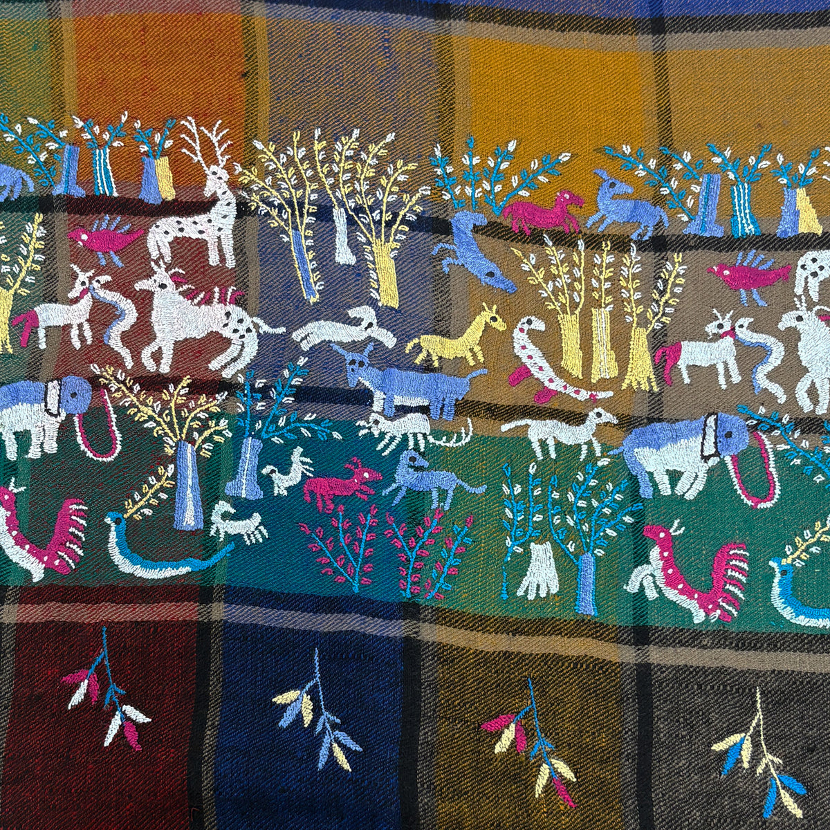 Animal Forest Embroidered Shawl Multi Check