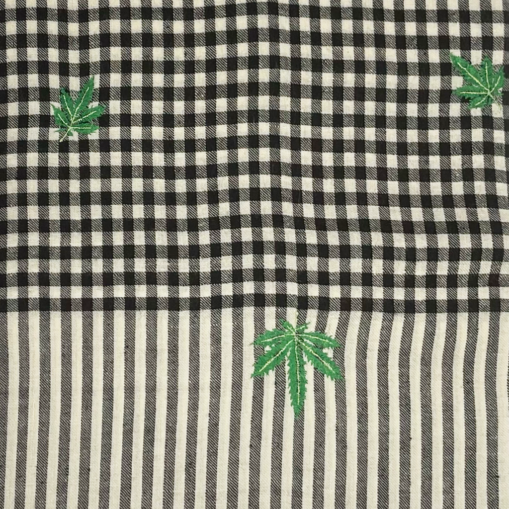 Herb Embroidered Shawl Black and Ivory Mini Check